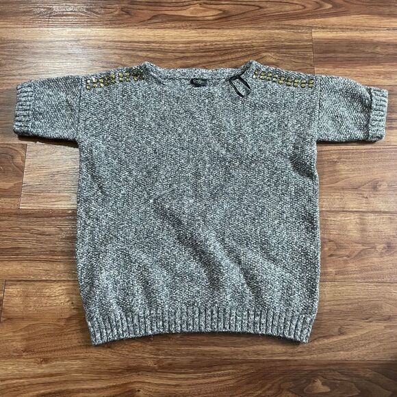 Jessica Simpson Sweater Gray Pullover Knit Pullover Short Sleeve Shirt Women's M - Picture 1 of 9